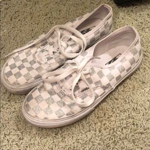 Kids Size 2 Silver and White sparkled Vans